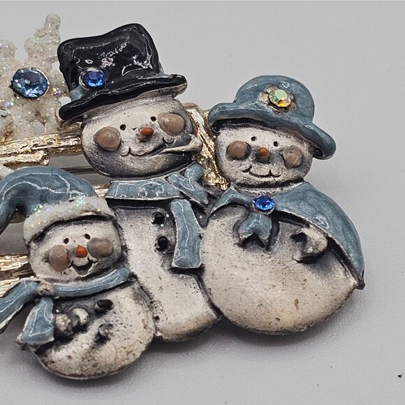 Kenneth Cole Brooch Snowmen Winter Frosted Snowflake Adorable Fraken Upcycle Pin - Picture 9 of 9